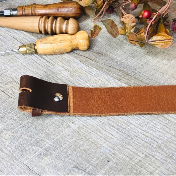 Sold out- replaced w new color- leather belt-handcrafted bridle top grain - Picture 3 of 5